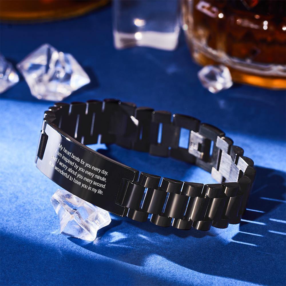 Personalized Engraved Men's Bracelet Black Stainless Steel- mikcustom.com