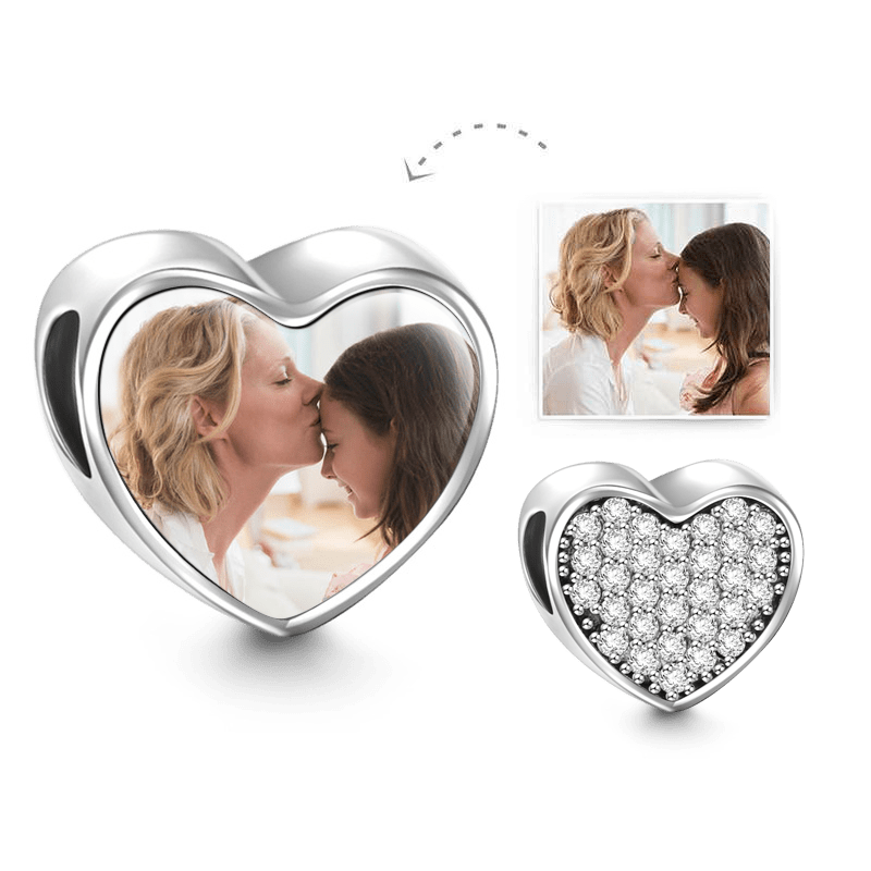 Custom Heart Photo Charm Personalized Picture Bead with Pave CZ- mikcustom.com