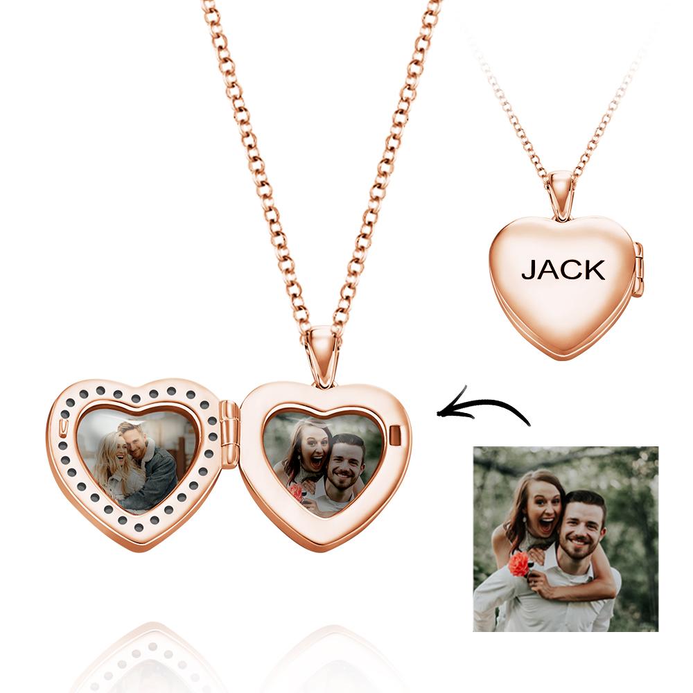 Custom Heart Shaped Photo Locket Necklace with Engraving- mikcustom.com