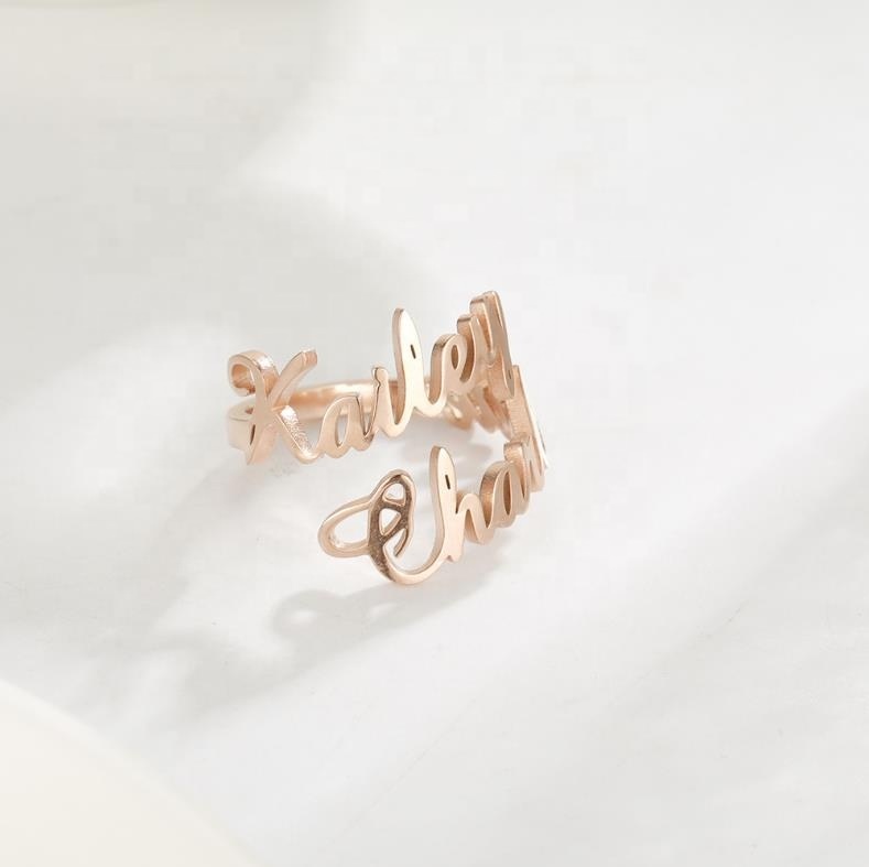 Custom Two Names Ring Stainless Steel Open Ring- mikcustom.com
