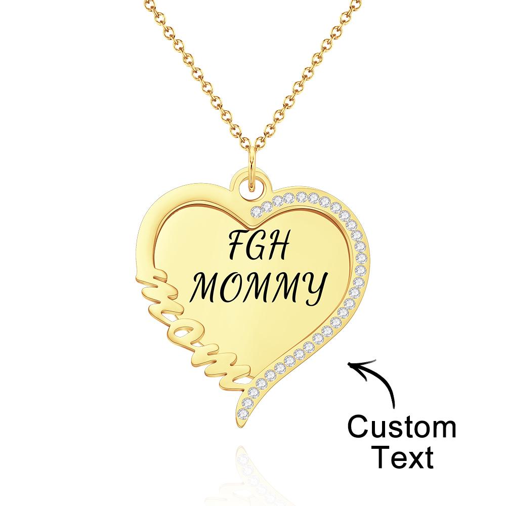 Custom Engraved Necklace Heart Rhinestones Name Necklace Gift for Mother's Day- mikcustom.com