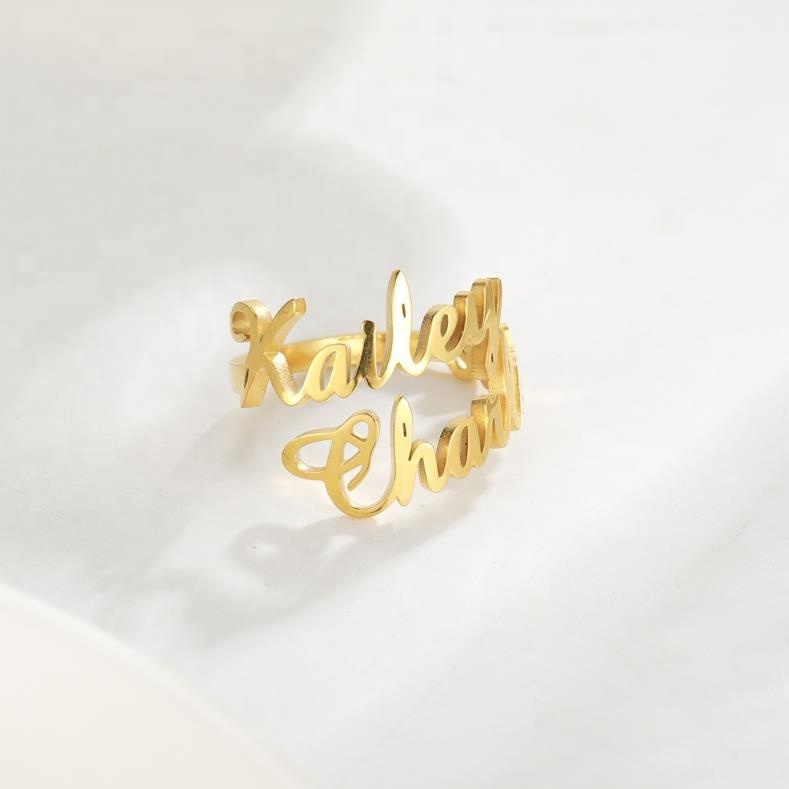 Custom Two Names Ring Stainless Steel Open Ring- mikcustom.com