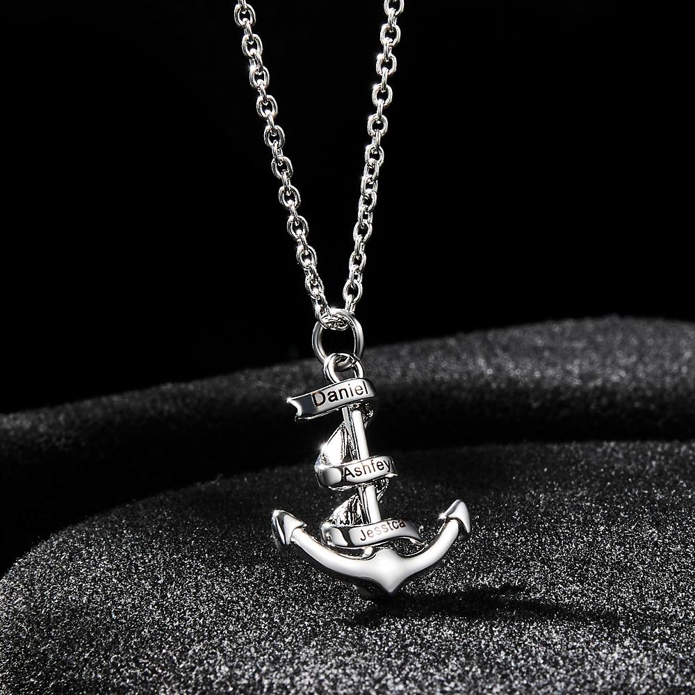 Custom Engraved Name Necklace Anchor Pendant Necklace- mikcustom.com