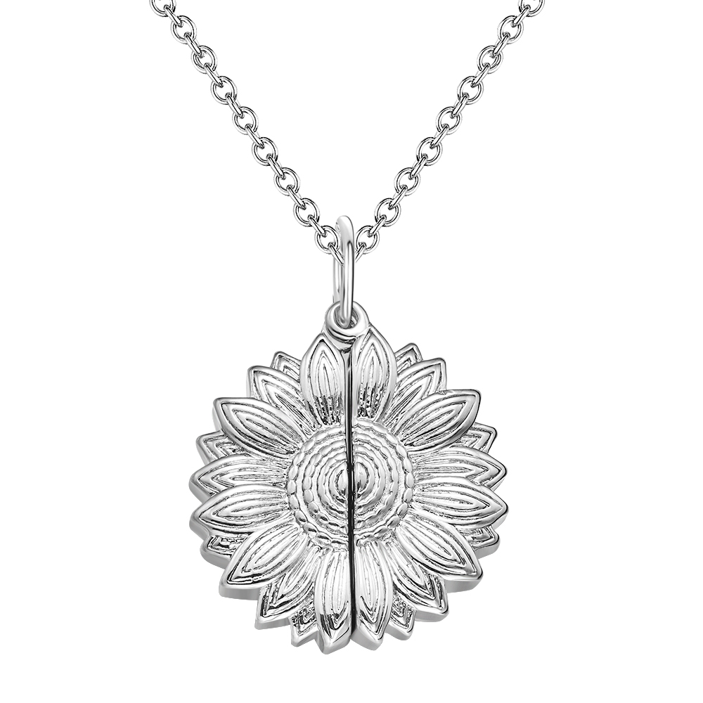 Custom Engraved Text Sunflower Locket Necklace- mikcustom.com