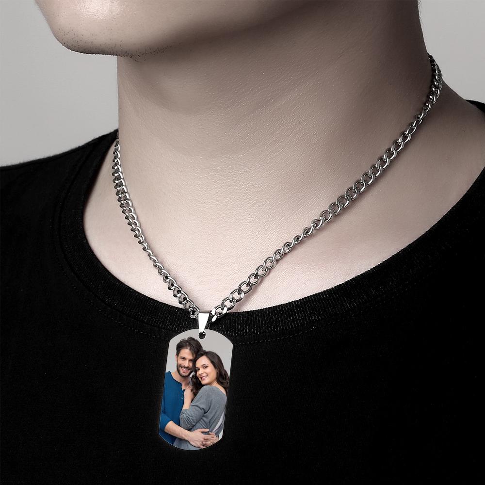 Customized Photo Men's Jewelry Engraved QR Code Necklace- mikcustom.com