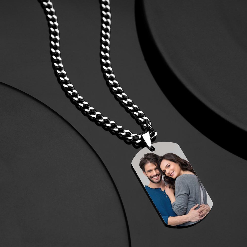 Customized Photo Men's Jewelry Engraved QR Code Necklace- mikcustom.com