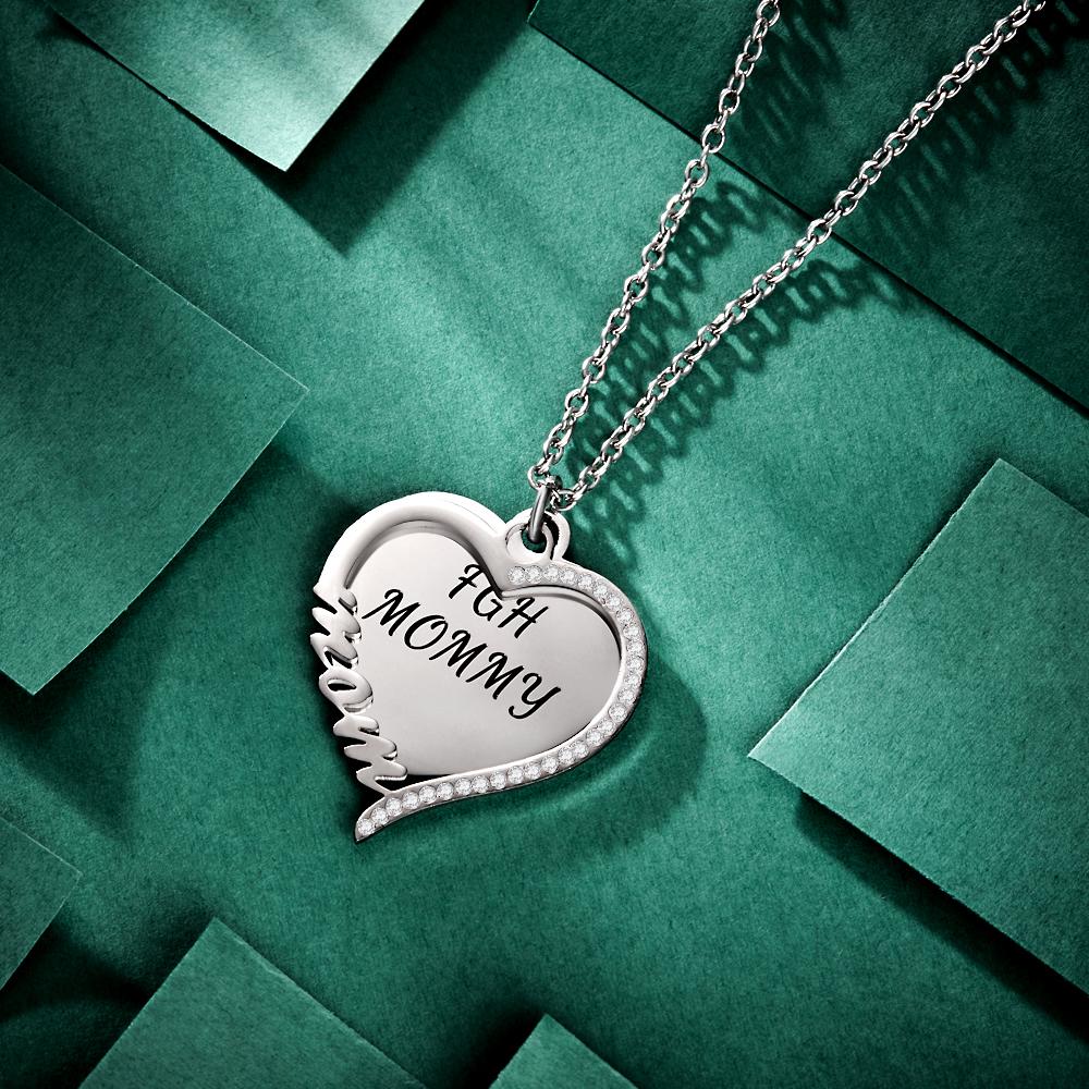 Custom Engraved Necklace Heart Rhinestones Name Necklace Gift for Mother's Day- mikcustom.com