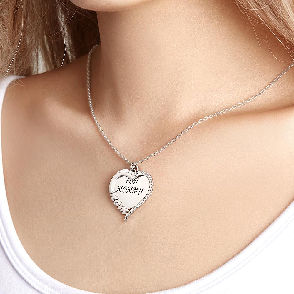Custom Engraved Necklace Heart Rhinestones Name Necklace Gift for Mother's Day- mikcustom.com