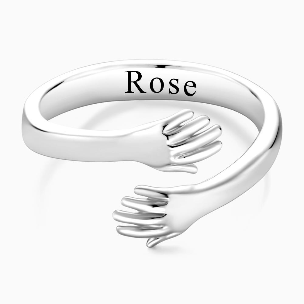 Custom Name Hug Rings Engraved Hugging Hands Open Ring Stainless Steel- mikcustom.com