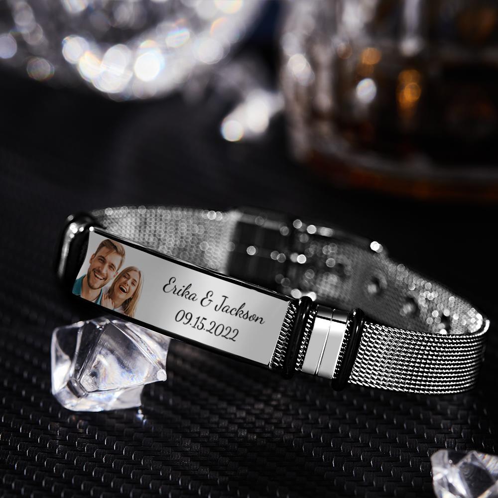 Custom Engraved Men's Stainless Steel Bracelet with Name and Date- mikcustom.com
