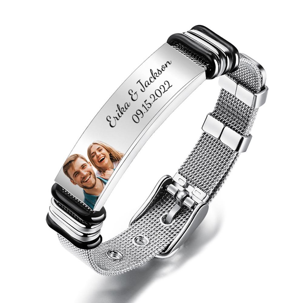 Custom Engraved Men's Stainless Steel Bracelet with Name and Date- mikcustom.com