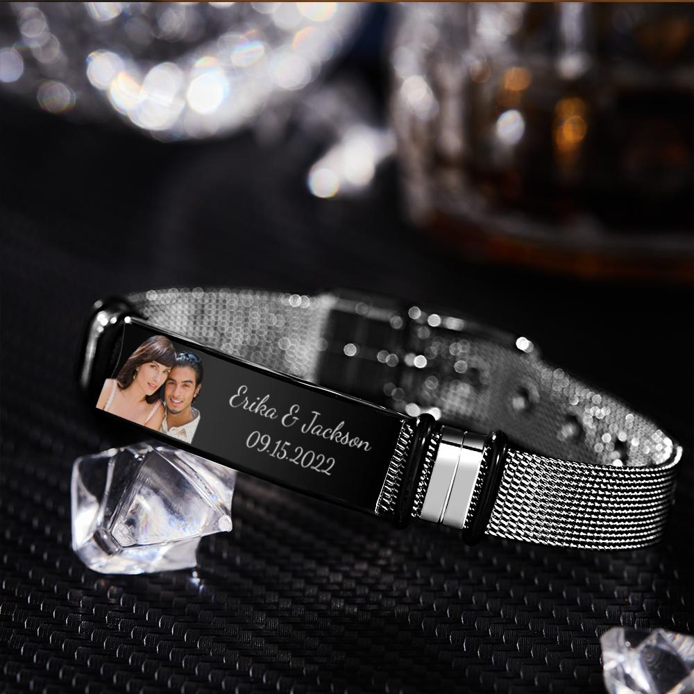 Custom Engraved Men's Stainless Steel Bracelet with Name and Date- mikcustom.com