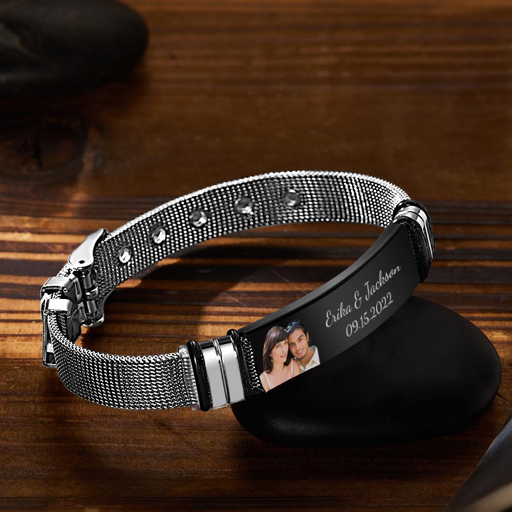 Custom Engraved Men's Stainless Steel Bracelet with Name and Date- mikcustom.com