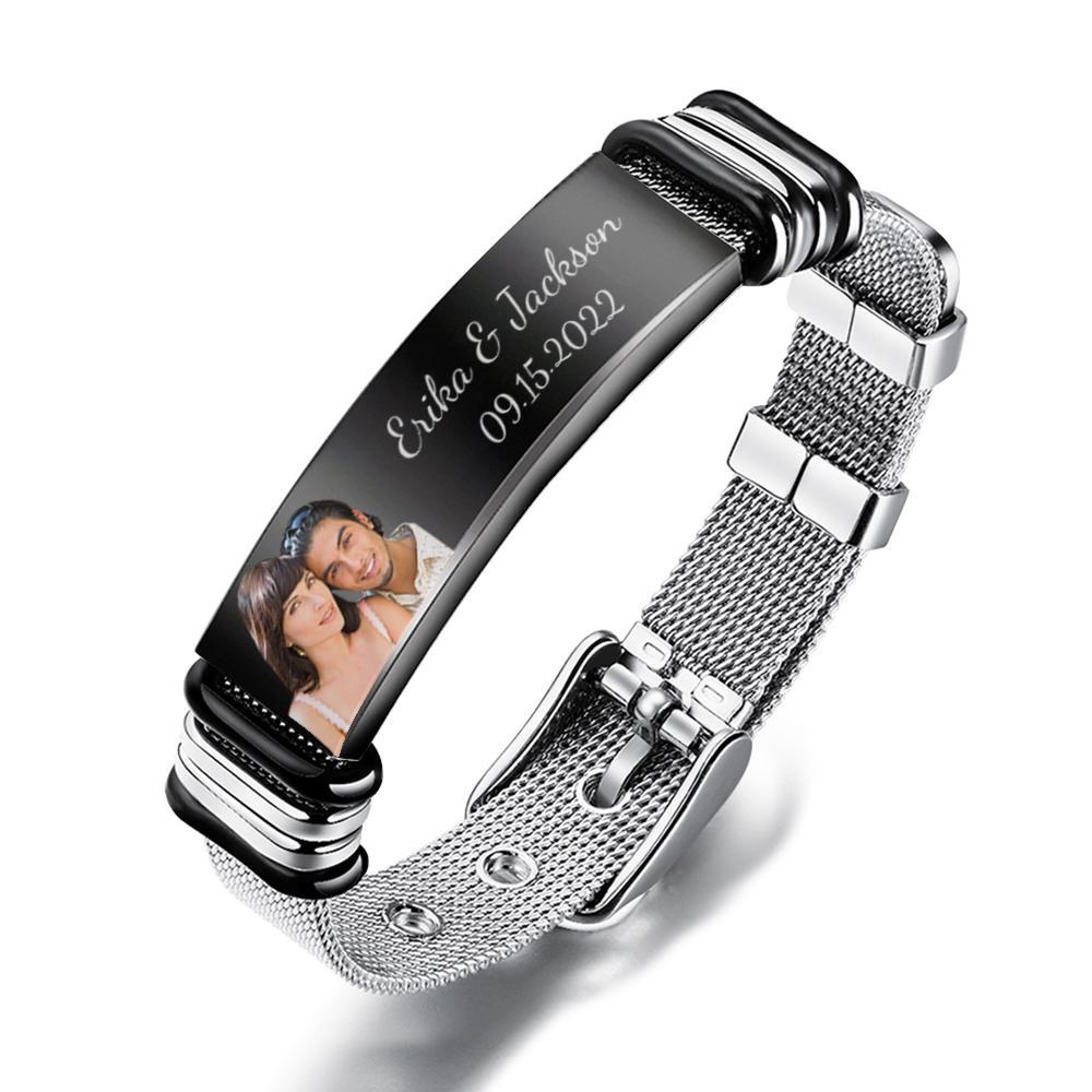 Custom Engraved Men's Stainless Steel Bracelet with Name and Date- mikcustom.com
