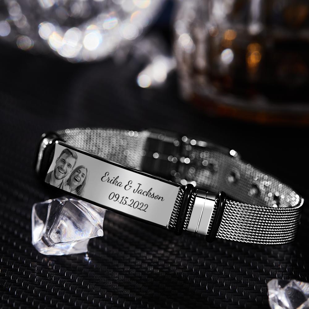 Custom Engraved Men's Stainless Steel Bracelet with Name and Date- mikcustom.com