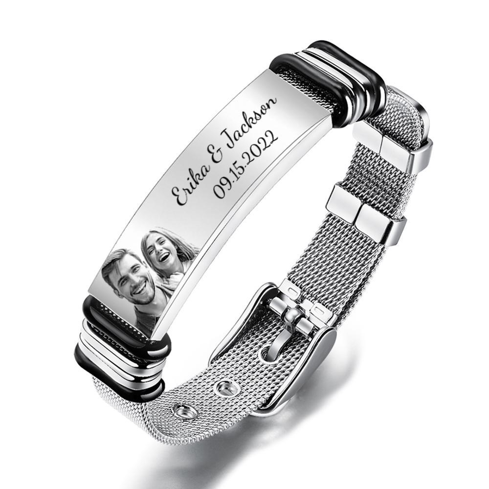 Custom Engraved Men's Stainless Steel Bracelet with Name and Date- mikcustom.com