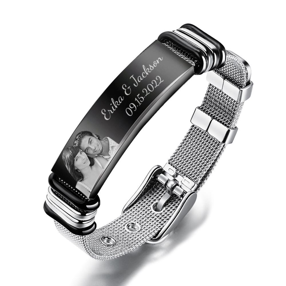 Custom Engraved Men's Stainless Steel Bracelet with Name and Date- mikcustom.com