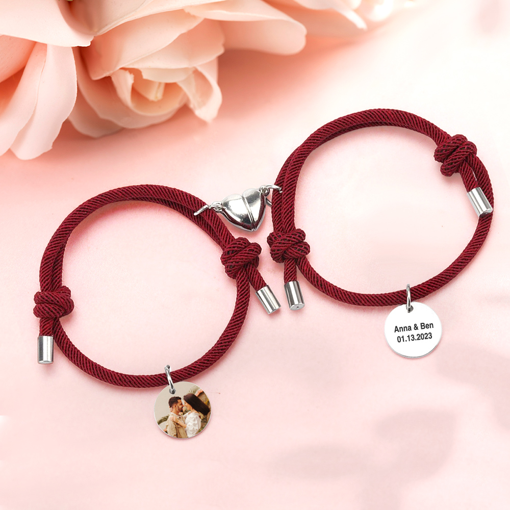 Custom Engraved Magnetic Bracelet Heart Couple Bracelet- mikcustom.com