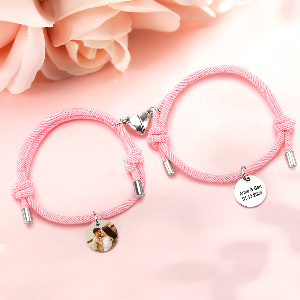 Custom Engraved Magnetic Bracelet Heart Couple Bracelet- mikcustom.com