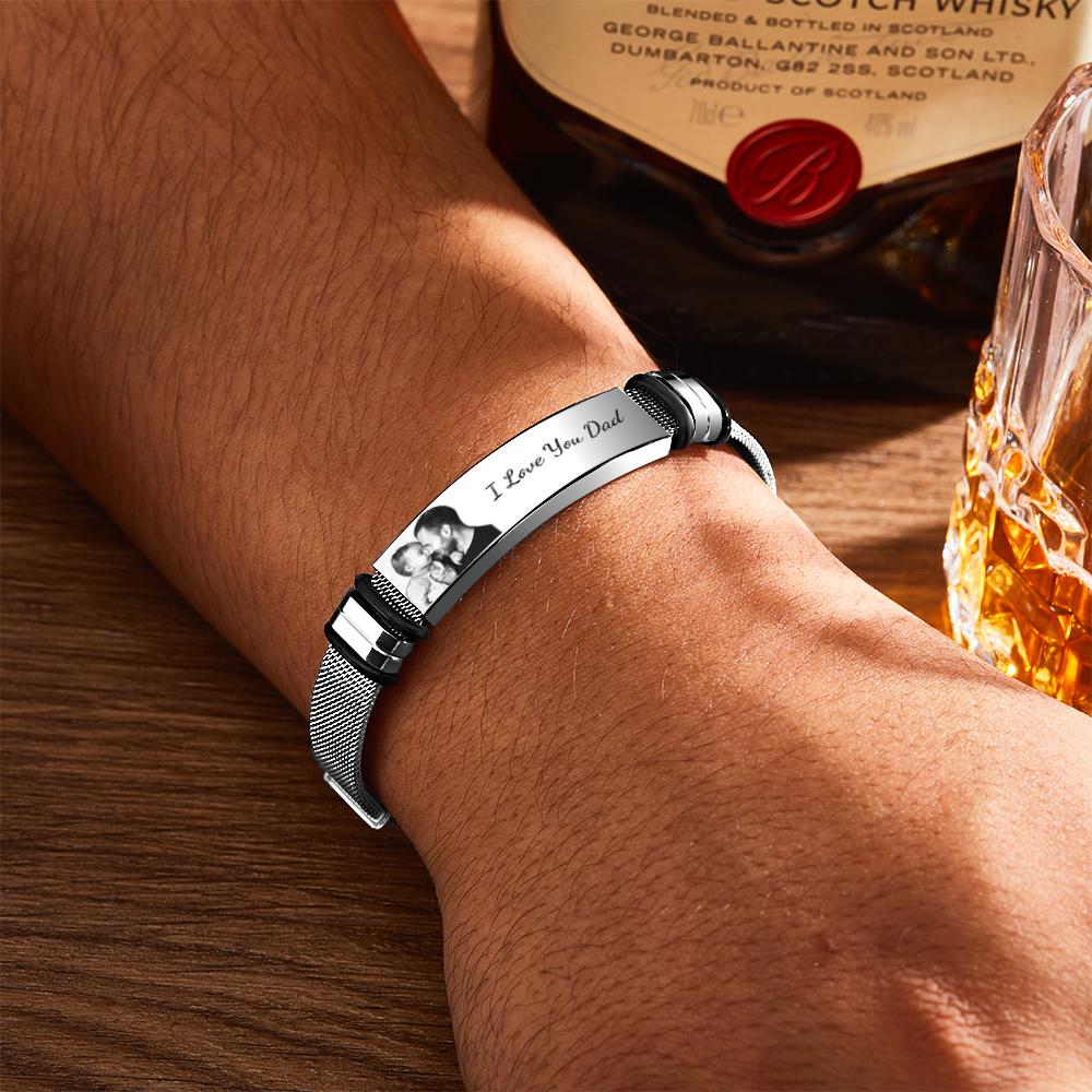 Custom Engraved Text Bracelet Stainless Steel Photo Men Bracelet Gift For Couple- mikcustom.com