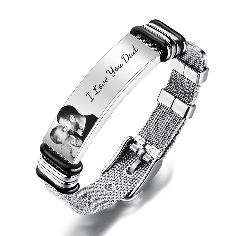 Custom Engraved Text Bracelet Stainless Steel Photo Men Bracelet Gift For Couple- mikcustom.com