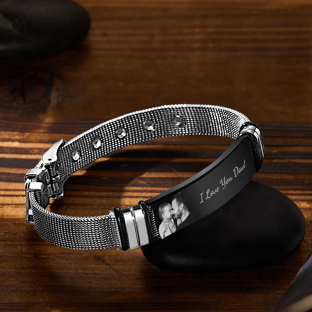 Custom Engraved Text Bracelet Stainless Steel Photo Men Bracelet Gift For Couple- mikcustom.com