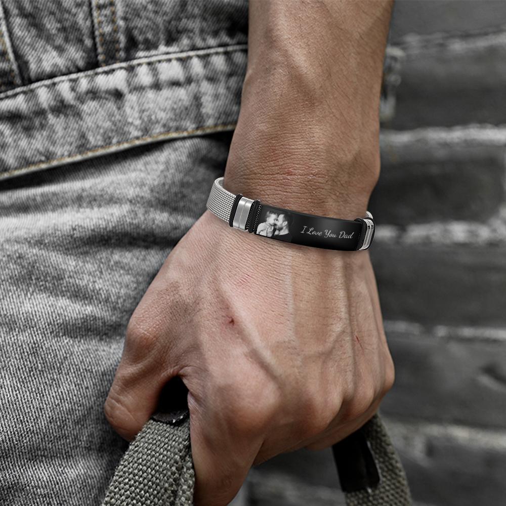 Custom Engraved Text Bracelet Stainless Steel Photo Men Bracelet Gift For Couple- mikcustom.com