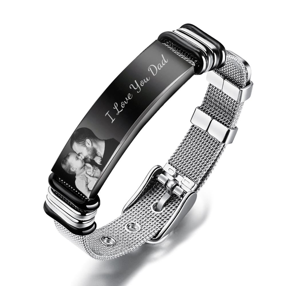 Custom Engraved Text Bracelet Stainless Steel Photo Men Bracelet Gift For Couple- mikcustom.com
