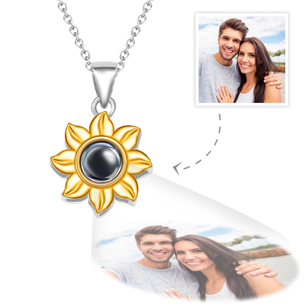 Custom Projection Photo Necklace Sunflower Pendant Necklaces 925 Sterling Silver- mikcustom.com