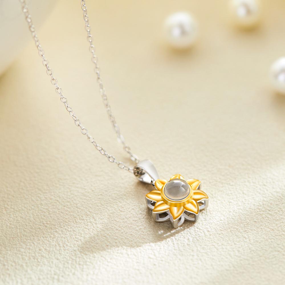 Custom Projection Photo Necklace Sunflower Pendant Necklaces 925 Sterling Silver- mikcustom.com
