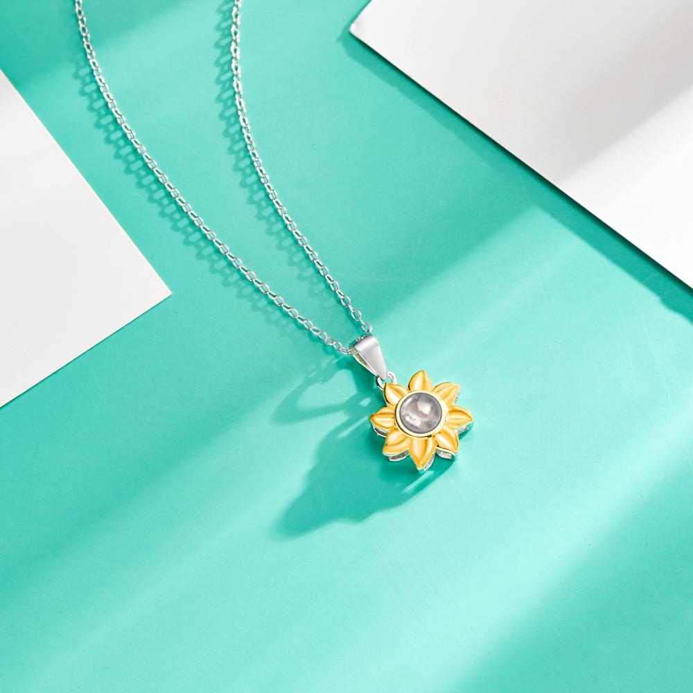 Custom Projection Photo Necklace Sunflower Pendant Necklaces 925 Sterling Silver- mikcustom.com