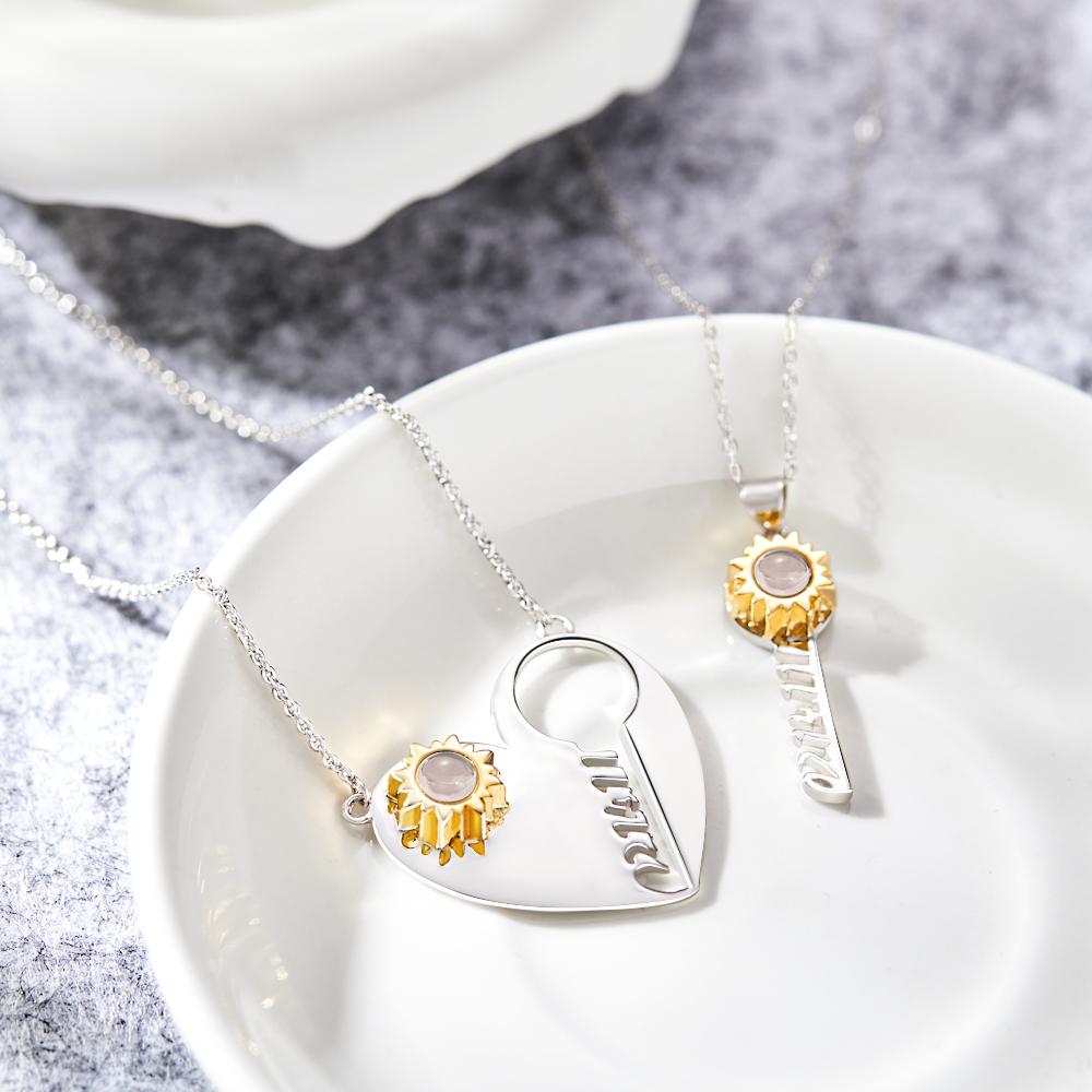 Custom Projection Necklace Personalized Date Key of Heart Couple Necklace- mikcustom.com