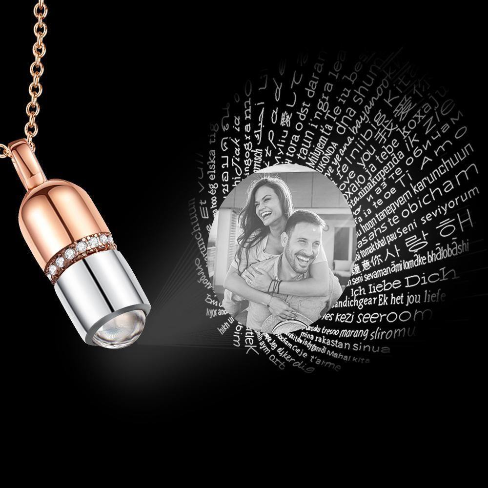 I Love You Necklace in 100 Languages Custom Photo Projection Necklace- mikcustom.com