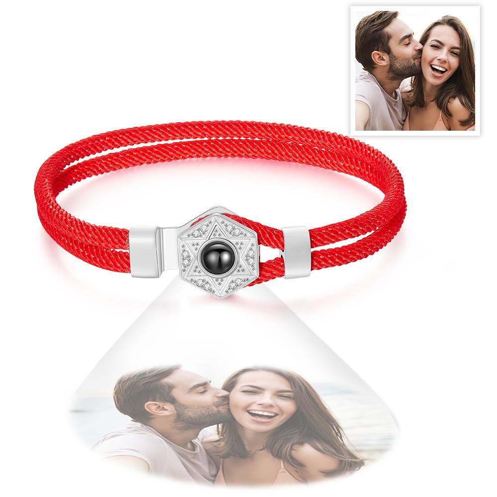 Custom Projection Bracelet Hexagram Couple Braided Bracelet S925 Silver- mikcustom.com
