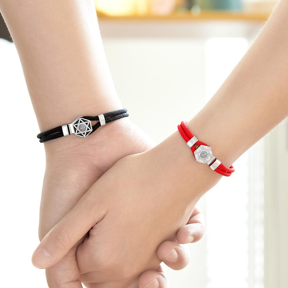 Custom Projection Bracelet Hexagram Couple Braided Bracelet S925 Silver- mikcustom.com