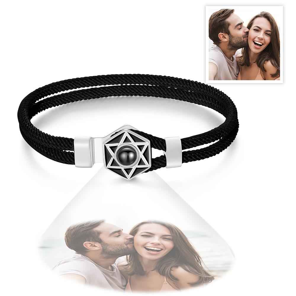 Custom Projection Bracelet Hexagram Couple Braided Bracelet S925 Silver- mikcustom.com