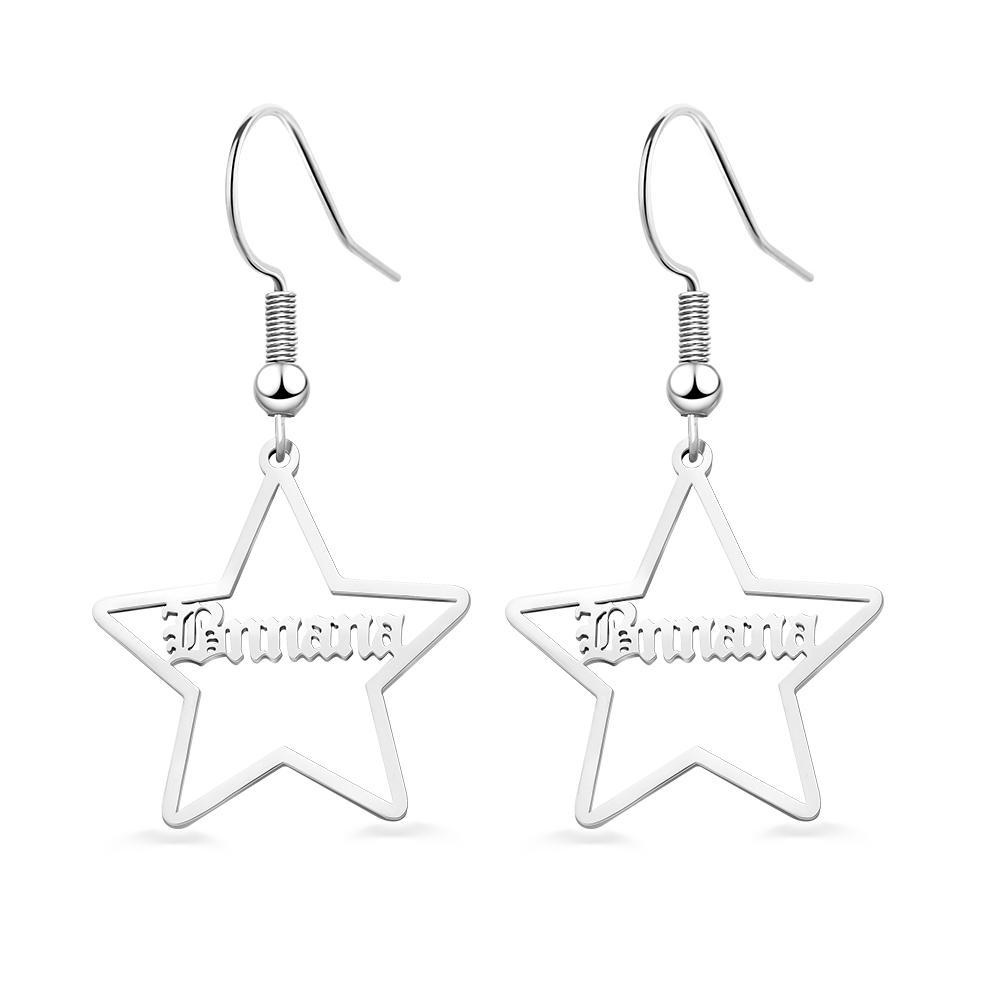 Custom Engraved Name Earrings Stainless Steel Star-shaped Earrings- mikcustom.com