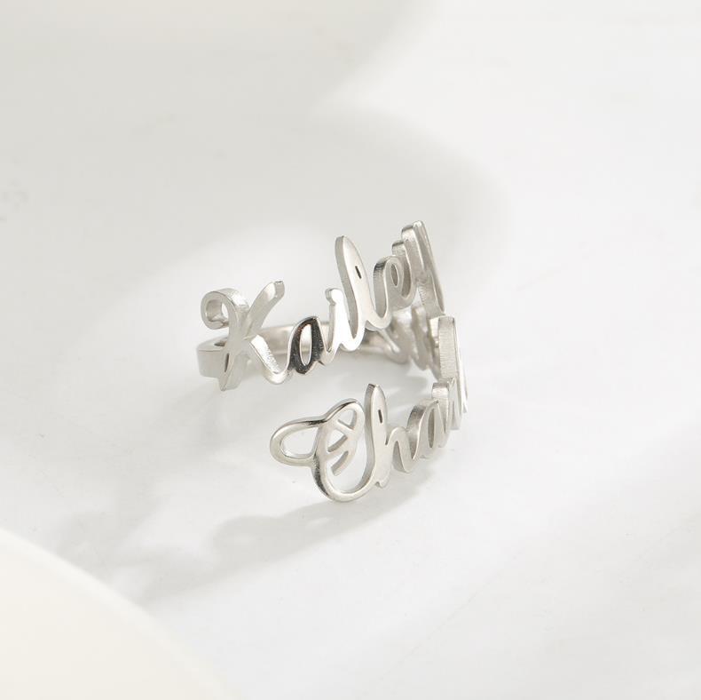 Custom Two Names Ring Stainless Steel Open Ring- mikcustom.com