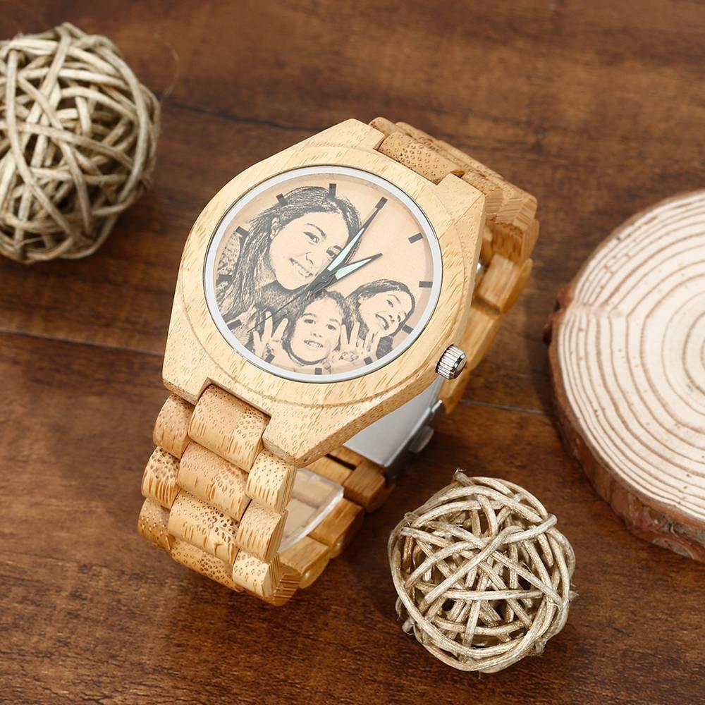 Personalized Engraved Wooden Men's Photo Watch 45mm- mikcustom.com