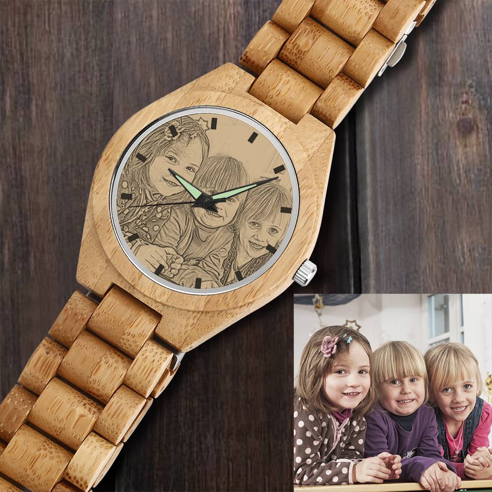 Personalized Engraved Wooden Men's Photo Watch 45mm- mikcustom.com