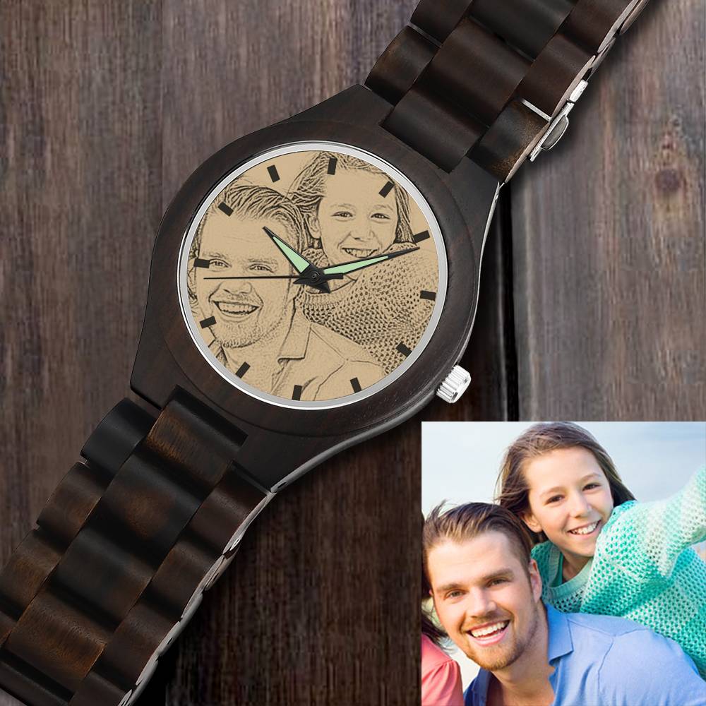 Personalized Engraved Wooden Men's Photo Watch 45mm- mikcustom.com