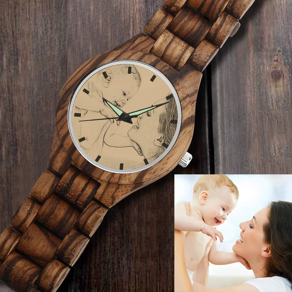 Personalized Engraved Wooden Men's Photo Watch 45mm- mikcustom.com
