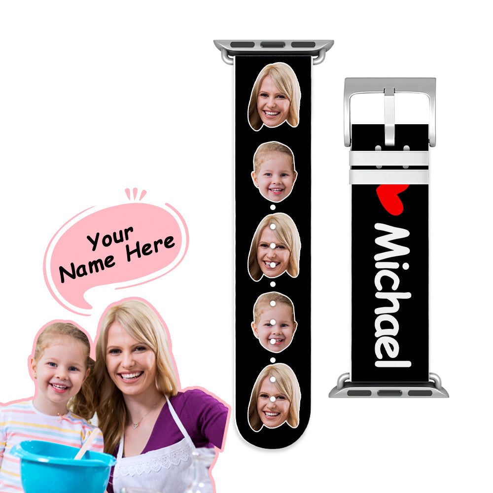 Custom Face Apple Silicone Watch Band Personalized Name Black Watch Bands- mikcustom.com