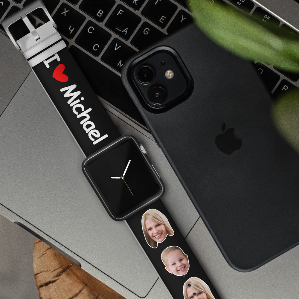 Custom Face Apple Silicone Watch Band Personalized Name Black Watch Bands- mikcustom.com