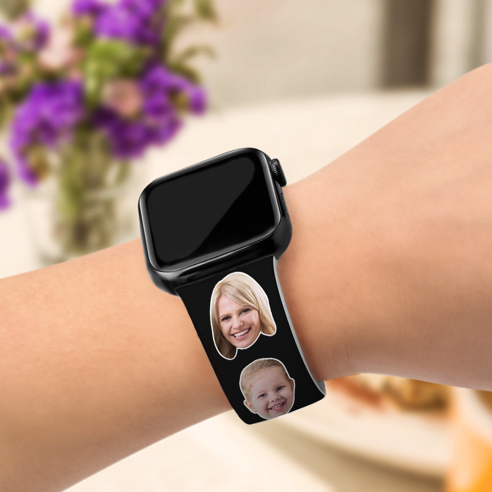 Custom Face Apple Silicone Watch Band Personalized Name Black Watch Bands- mikcustom.com