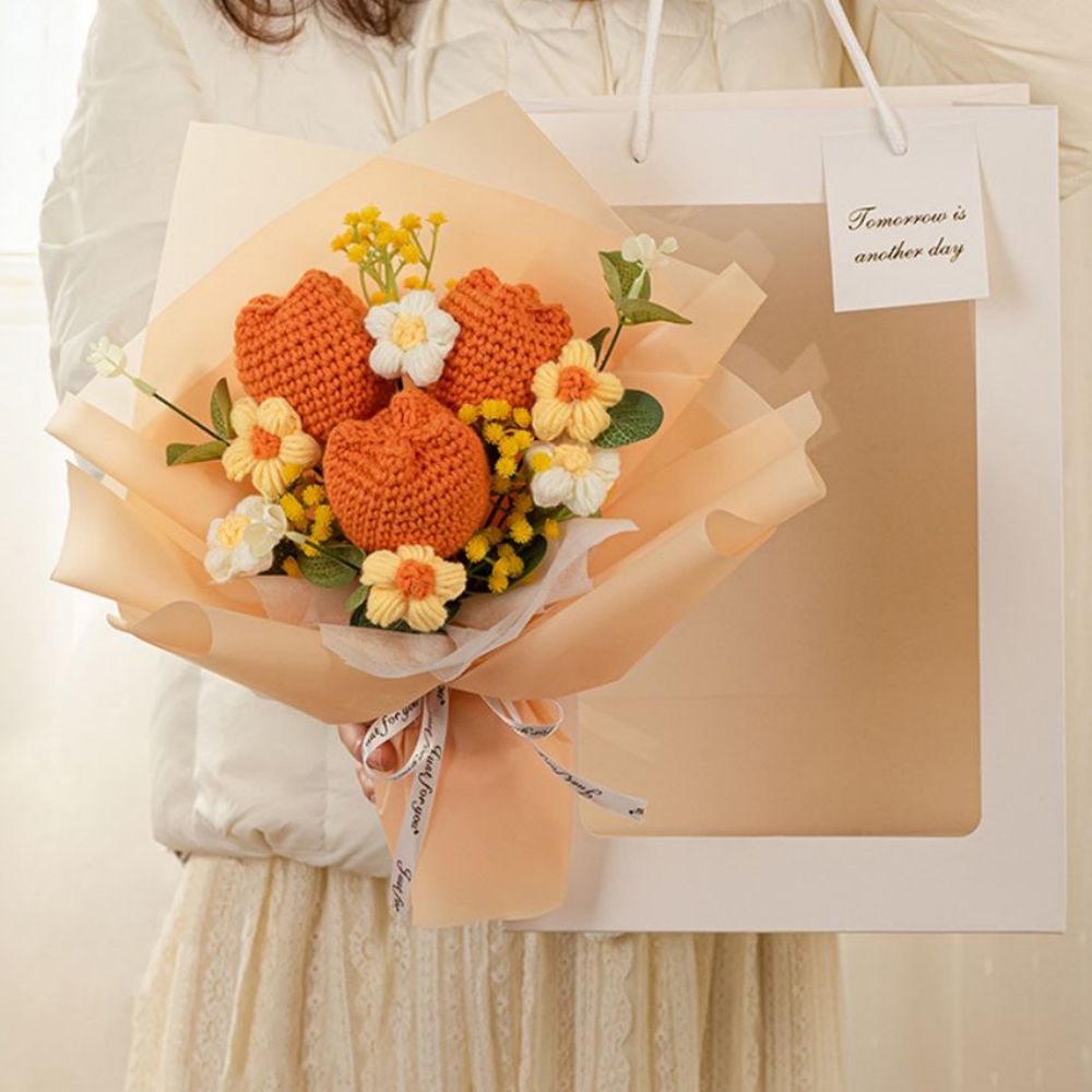 Crochet Flowers Bouquet Handmade Knitted Tulip Bouquet- mikcustom.com
