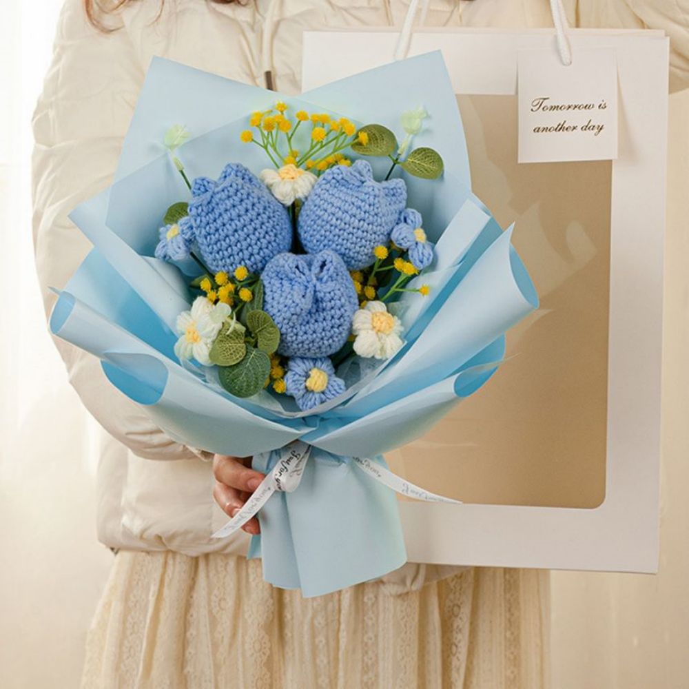 Crochet Flowers Bouquet Handmade Knitted Tulip Bouquet- mikcustom.com