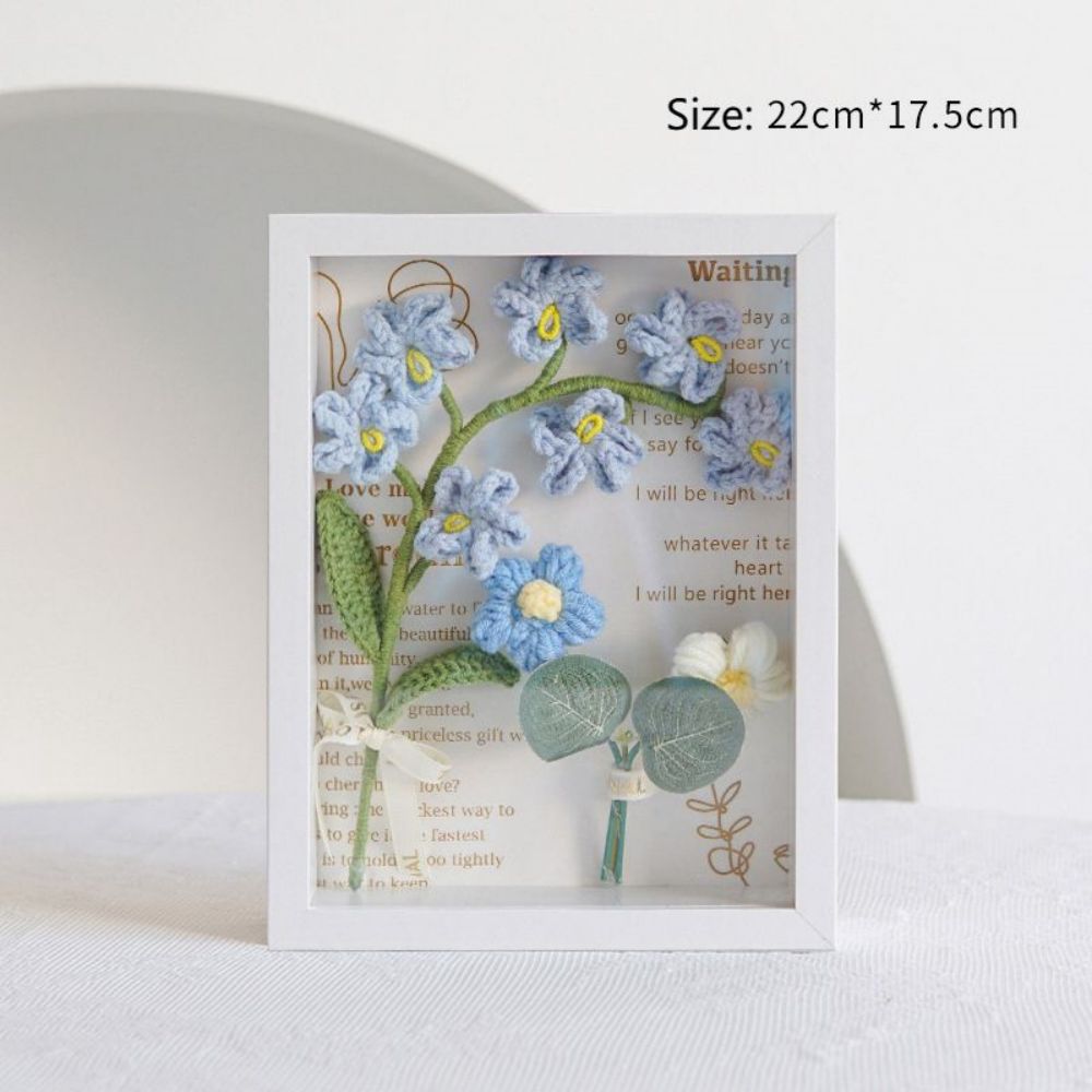 Crochet Bouquets Photo Frame Handmade Knitted Flower Shadowbox Frame Desktop Decoration- mikcustom.com