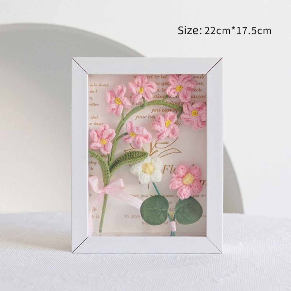Crochet Bouquets Photo Frame Handmade Knitted Flower Shadowbox Frame Desktop Decoration- mikcustom.com