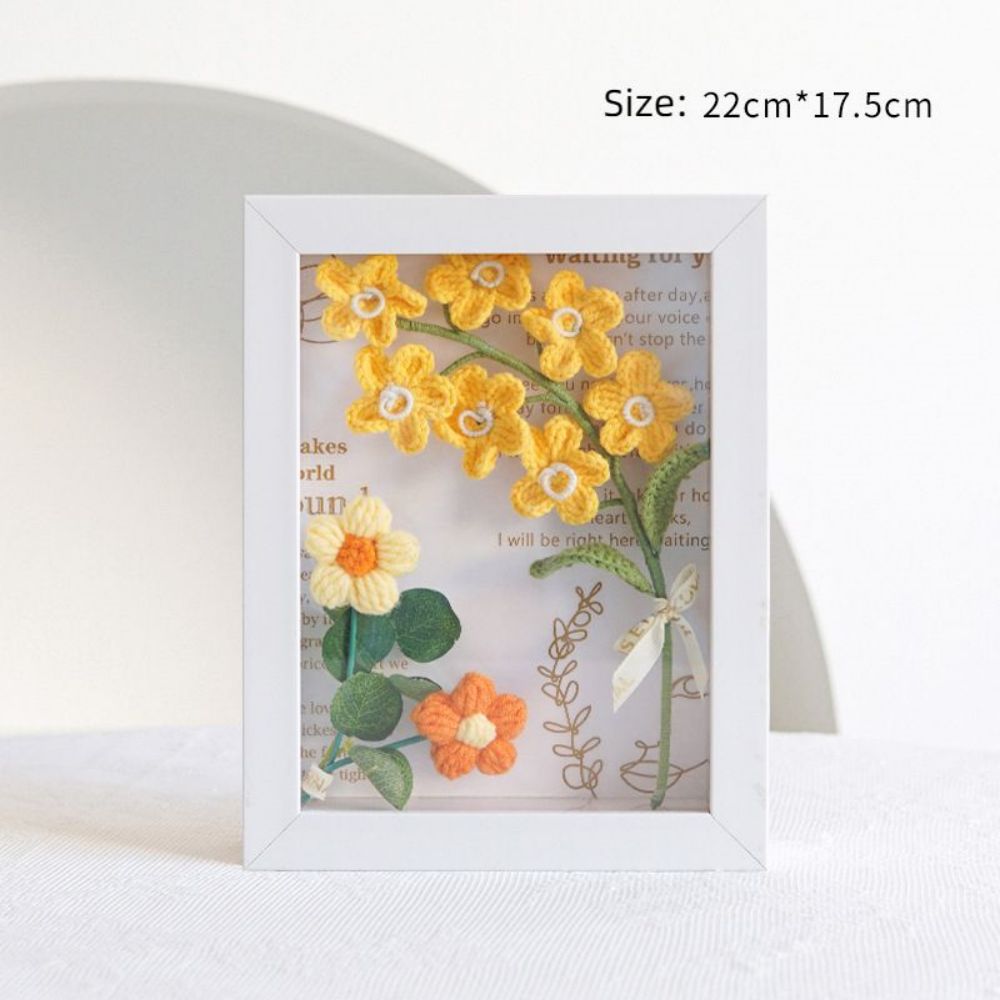 Crochet Bouquets Photo Frame Handmade Knitted Flower Shadowbox Frame Desktop Decoration- mikcustom.com